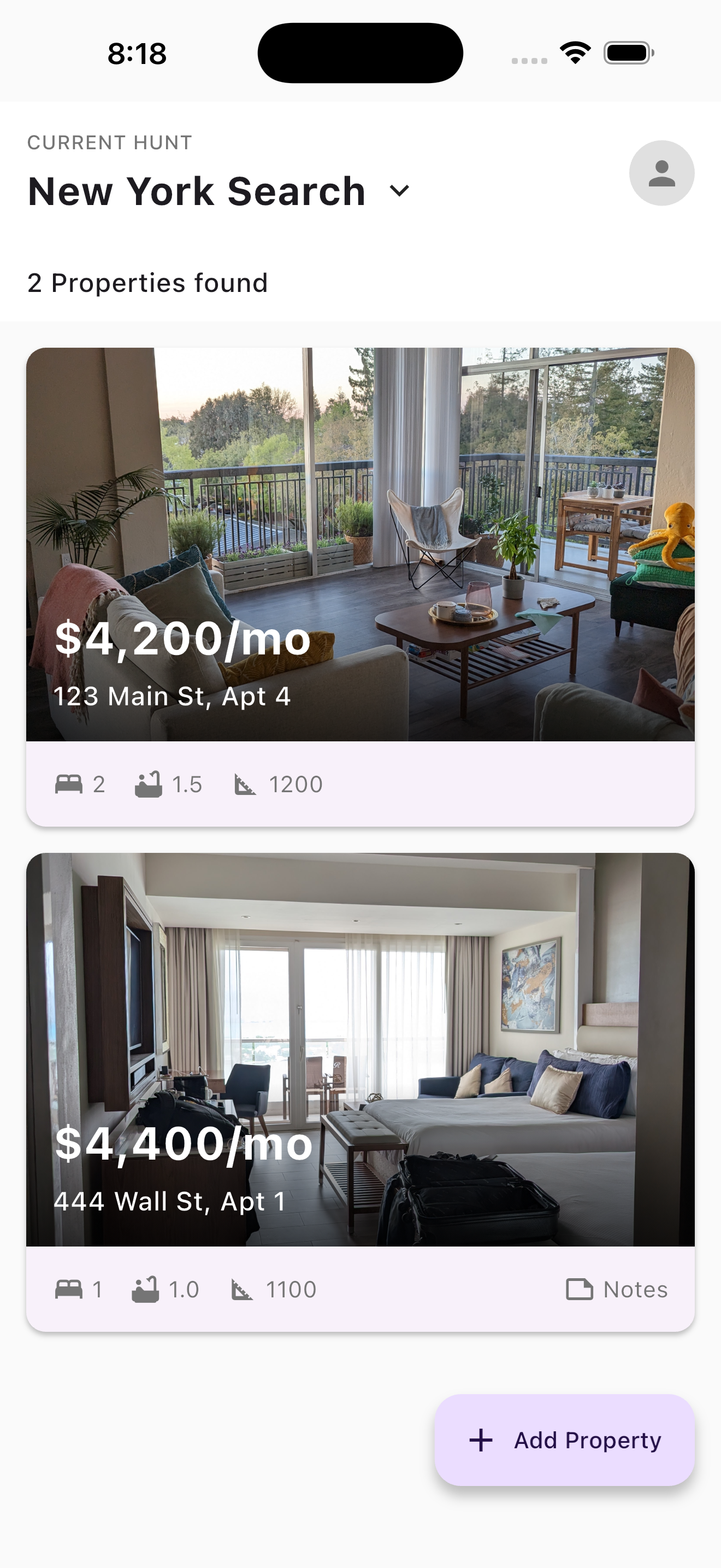 Shortlist property list view