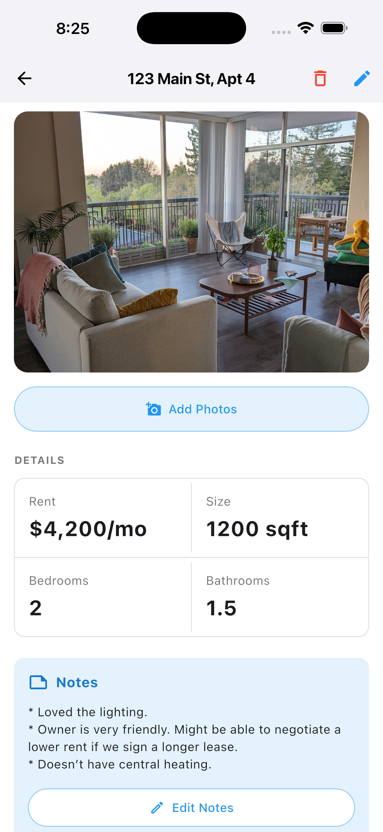 Shortlist property detail view